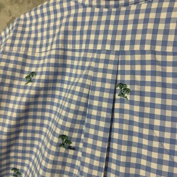 Polo Ralph Lauren Shirt Men 3XLT Tall Blue White Check Button Up SS Palm Trees
